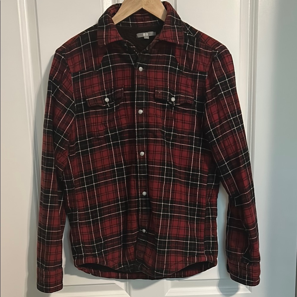 Uniqlo Red and Black Fuzzy/Fleece-Lined Flannel Shirt